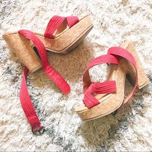 BC Footwear Red Strappy Platforms